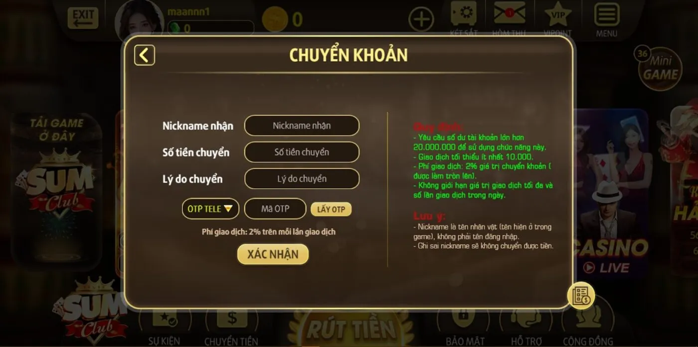 Giao dịch nạp/rút diễn ra minh bạch và công khai